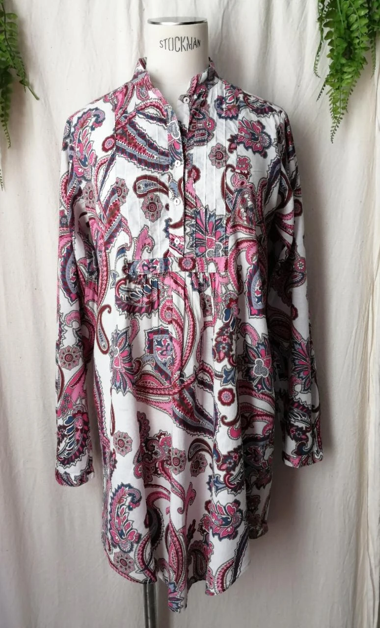Robe col boutonné manches longues imprimé paisley "Zara"